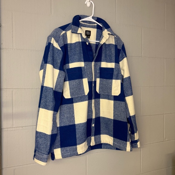 BDG Men’s Brushed Buffalo Plaid Overshirt in Blue Size Small Oversized Shacket - Picture 4 of 8